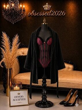 Victoria’s Secret Long Plush Faux Fur Robe | Red & Black Corset Also Available